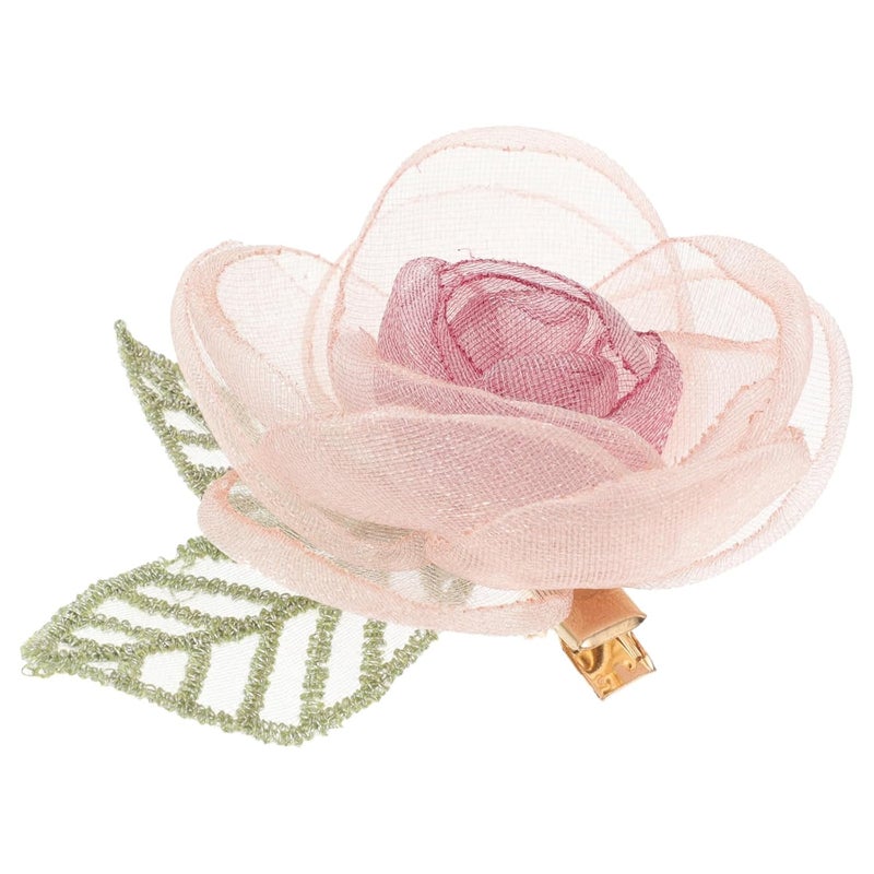 Cabilock Vintage Duckbill Hair Clip Dried Rose Flower Organza Accessory For Women - Image 1